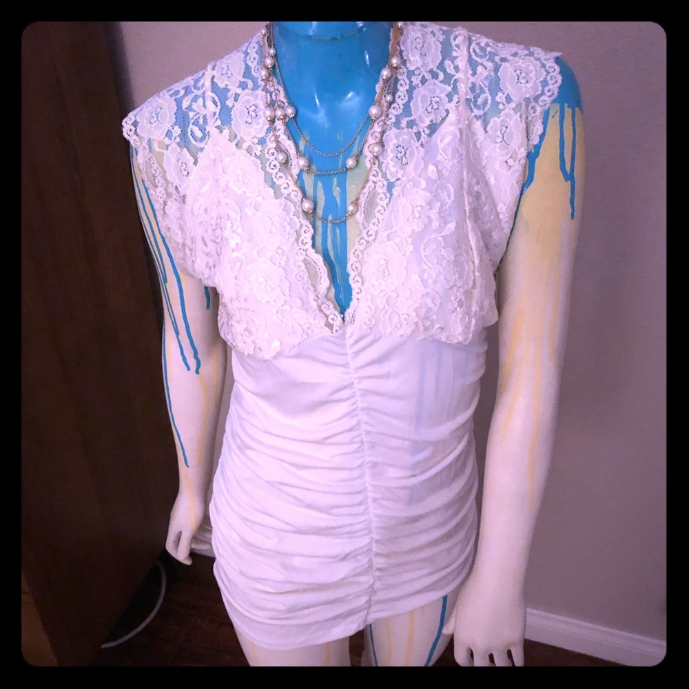 Ruched Cap Sleeve Lace Detail Camisole / Tank Top